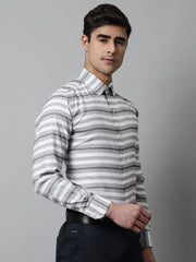 Men Grey Classic Horizontal Striped Formal Shirt-SF-848