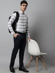 Men Grey Classic Horizontal Striped Formal Shirt-SF-848