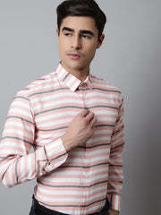 Men Peach Classic Horizontal Striped Formal Shirt-SF-848