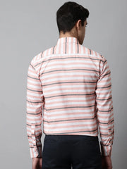 Men Peach Classic Horizontal Striped Formal Shirt-SF-848