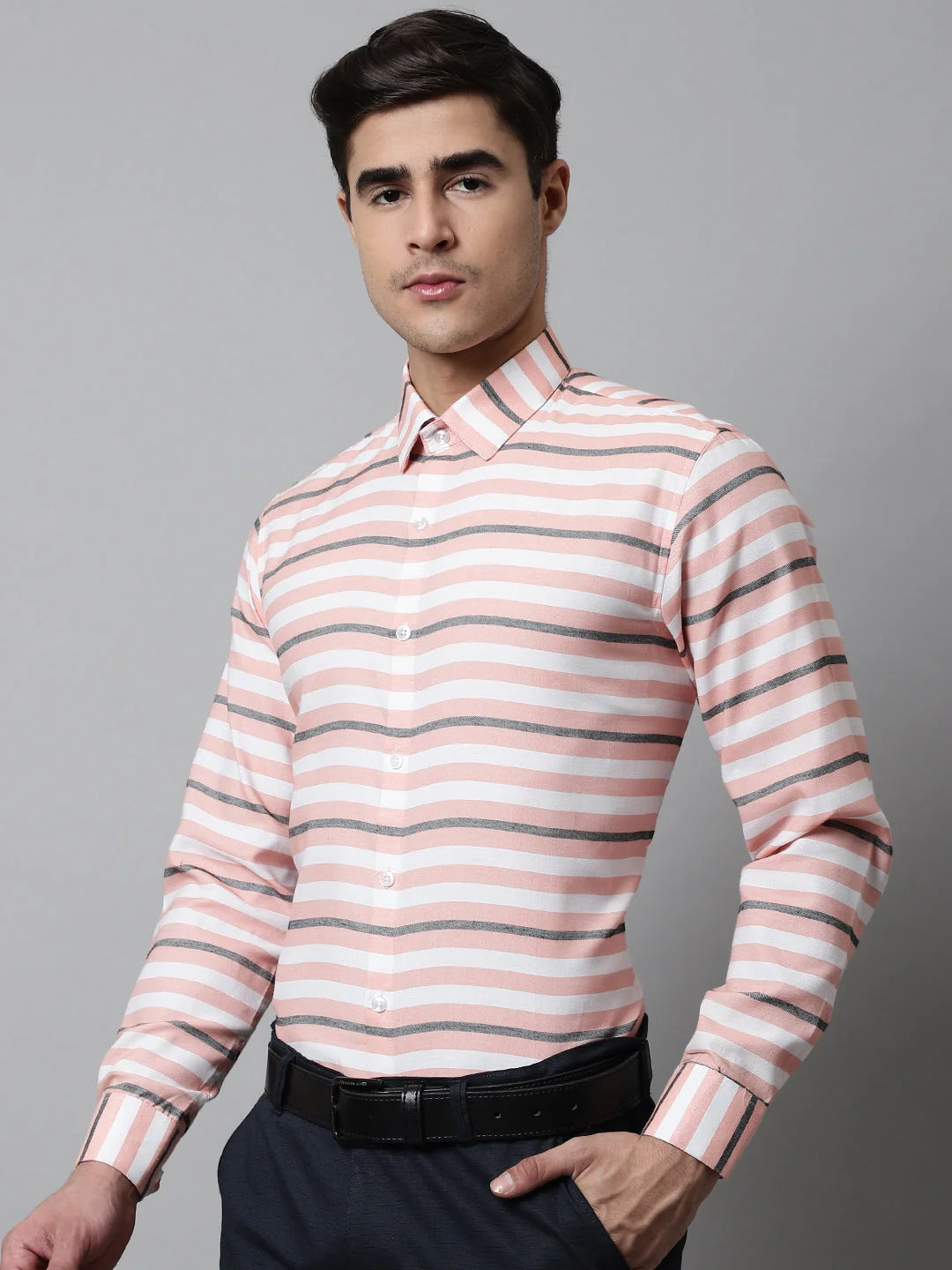 Peach Striped Formal Cotton Shirt - Mens Cotton Formal Shirt