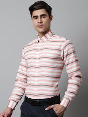 Men Peach Classic Horizontal Striped Formal Shirt-SF-848