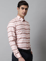 Men Peach Classic Horizontal Striped Formal Shirt-SF-848