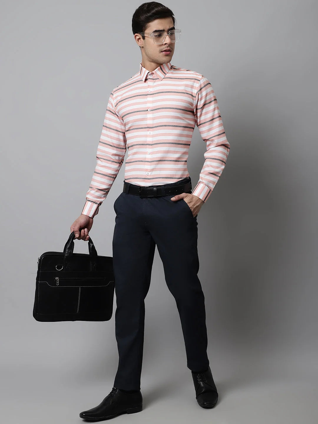 Peach Striped Formal Cotton Shirt - Mens Cotton Formal Shirt