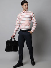 Men Peach Classic Horizontal Striped Formal Shirt-SF-848