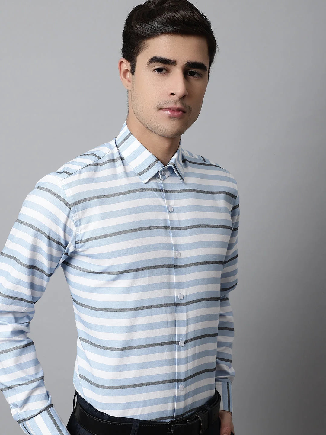 Men Sky Classic Horizontal Striped Formal Shirt-SF-848