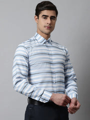 Men Sky Classic Horizontal Striped Formal Shirt-SF-848