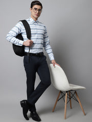 Men Sky Classic Horizontal Striped Formal Shirt-SF-848