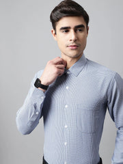 Men Blue Checks Pure Cotton Formal Shirt-SF-849