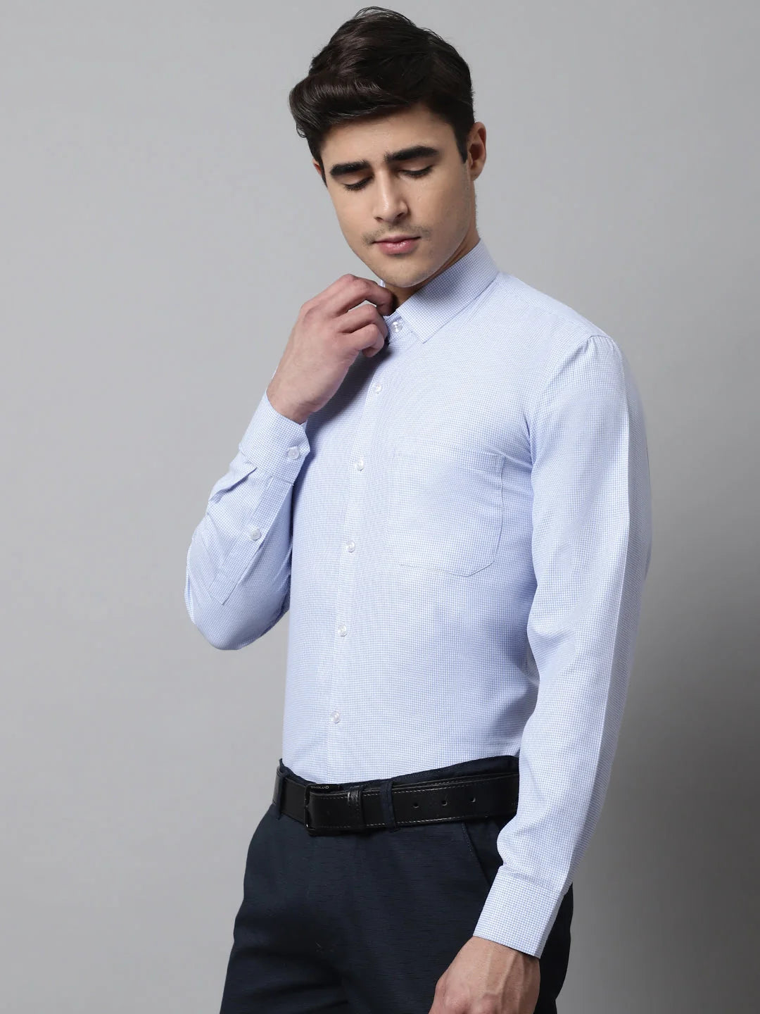 Light Blue Checks Cotton Formal Shirts - Premium Mens Shirt