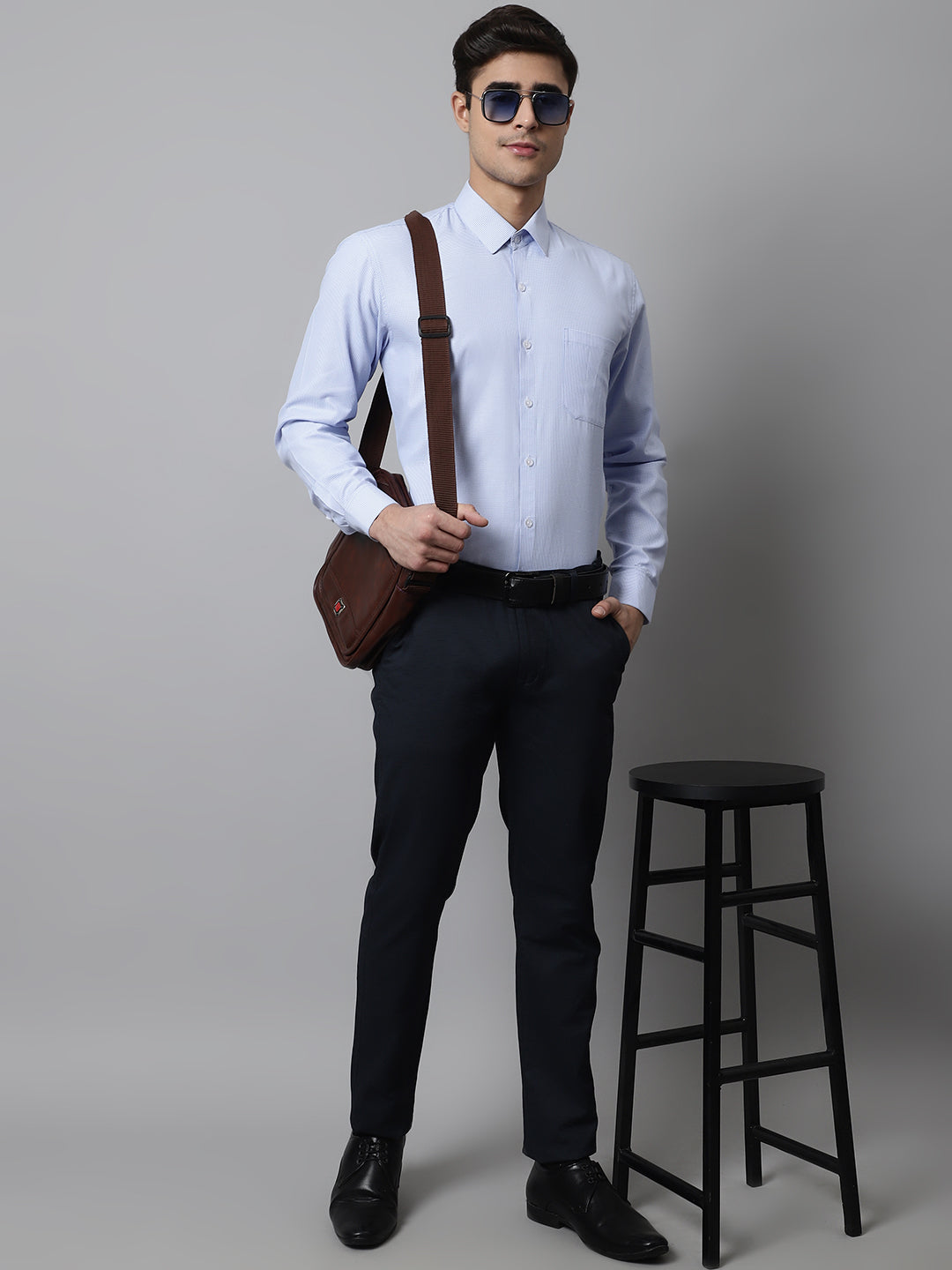 Light Blue Checks Cotton Formal Shirts - Premium Mens Shirt