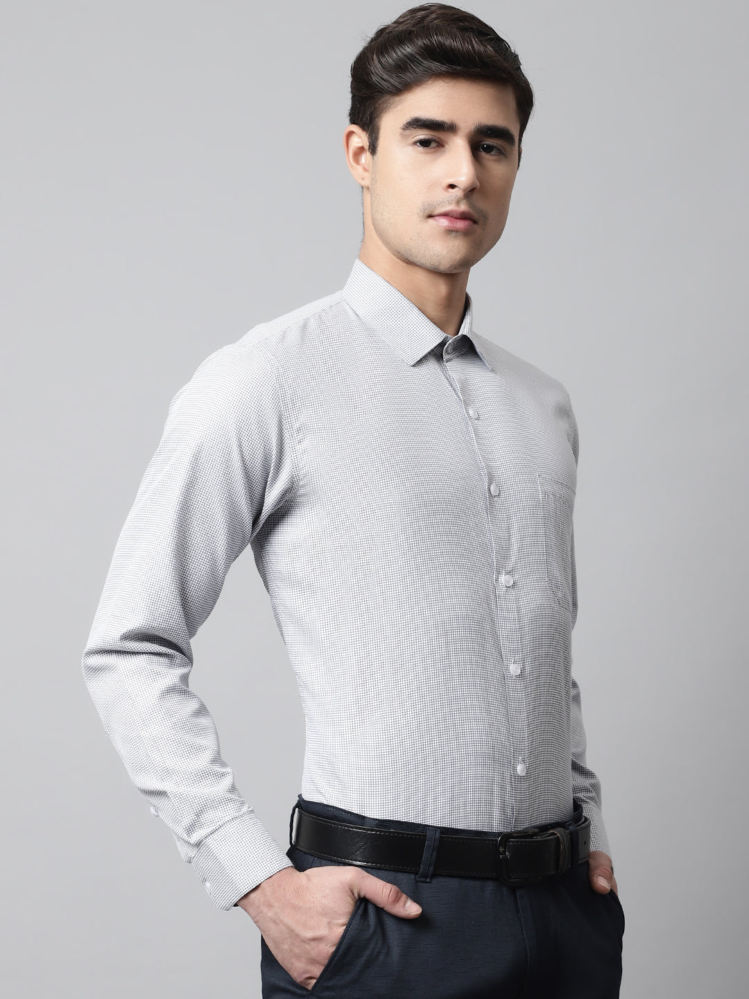 DesiQlo Men Checked Formal Shirt - Grey - SF_849Light-Grey_S