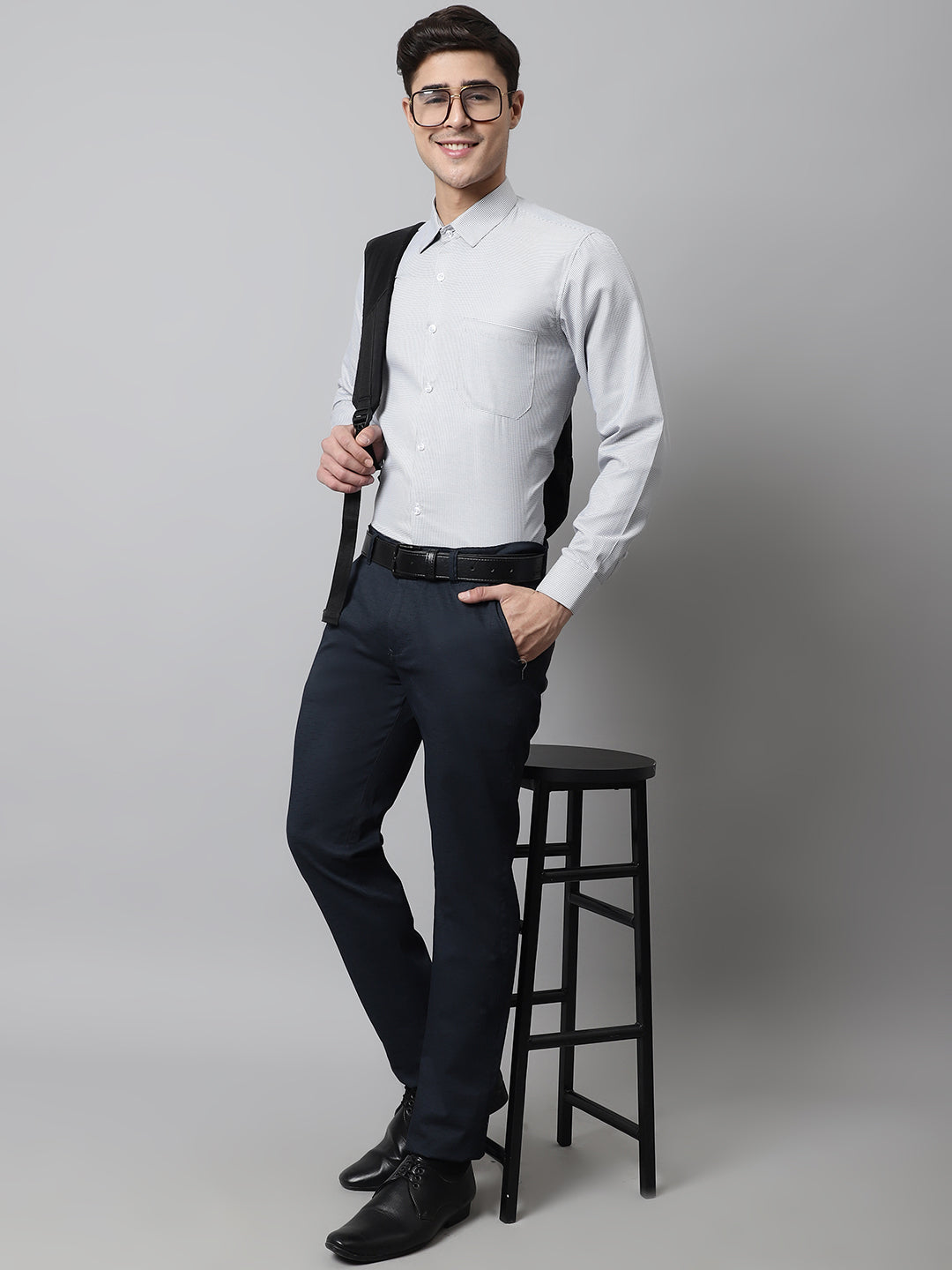 DesiQlo Men Checked Formal Shirt - Grey - SF_849Light-Grey_S