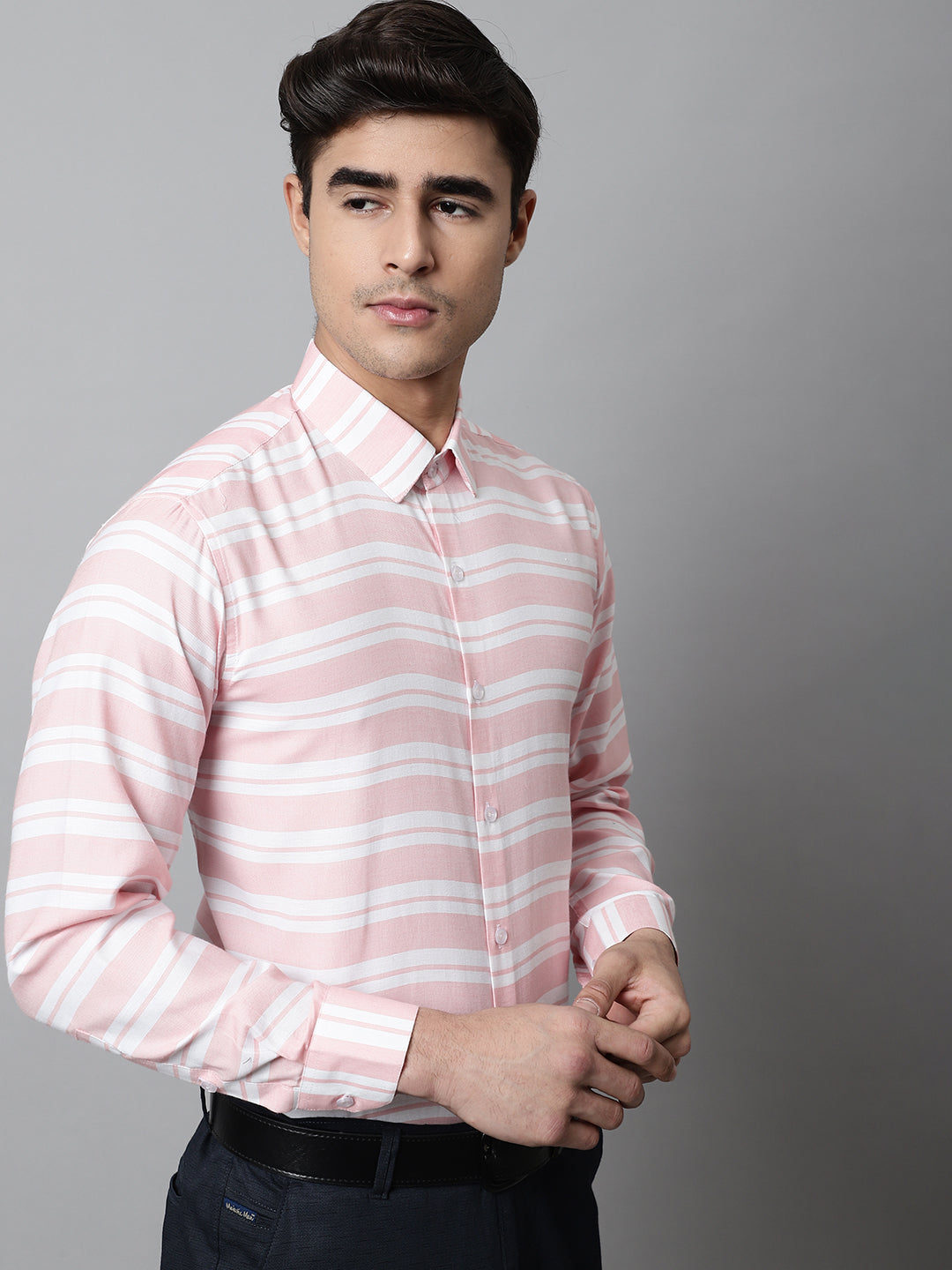 DesiQlo Men Striped Formal Shirt - Orange