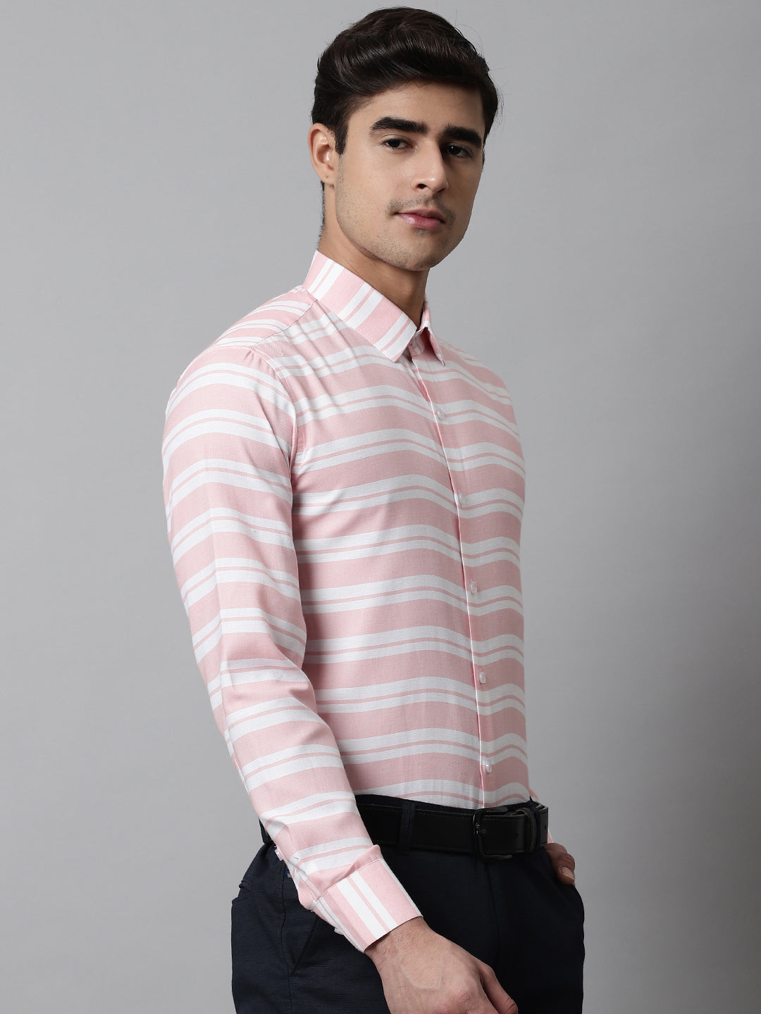 DesiQlo Men Striped Formal Shirt - Orange