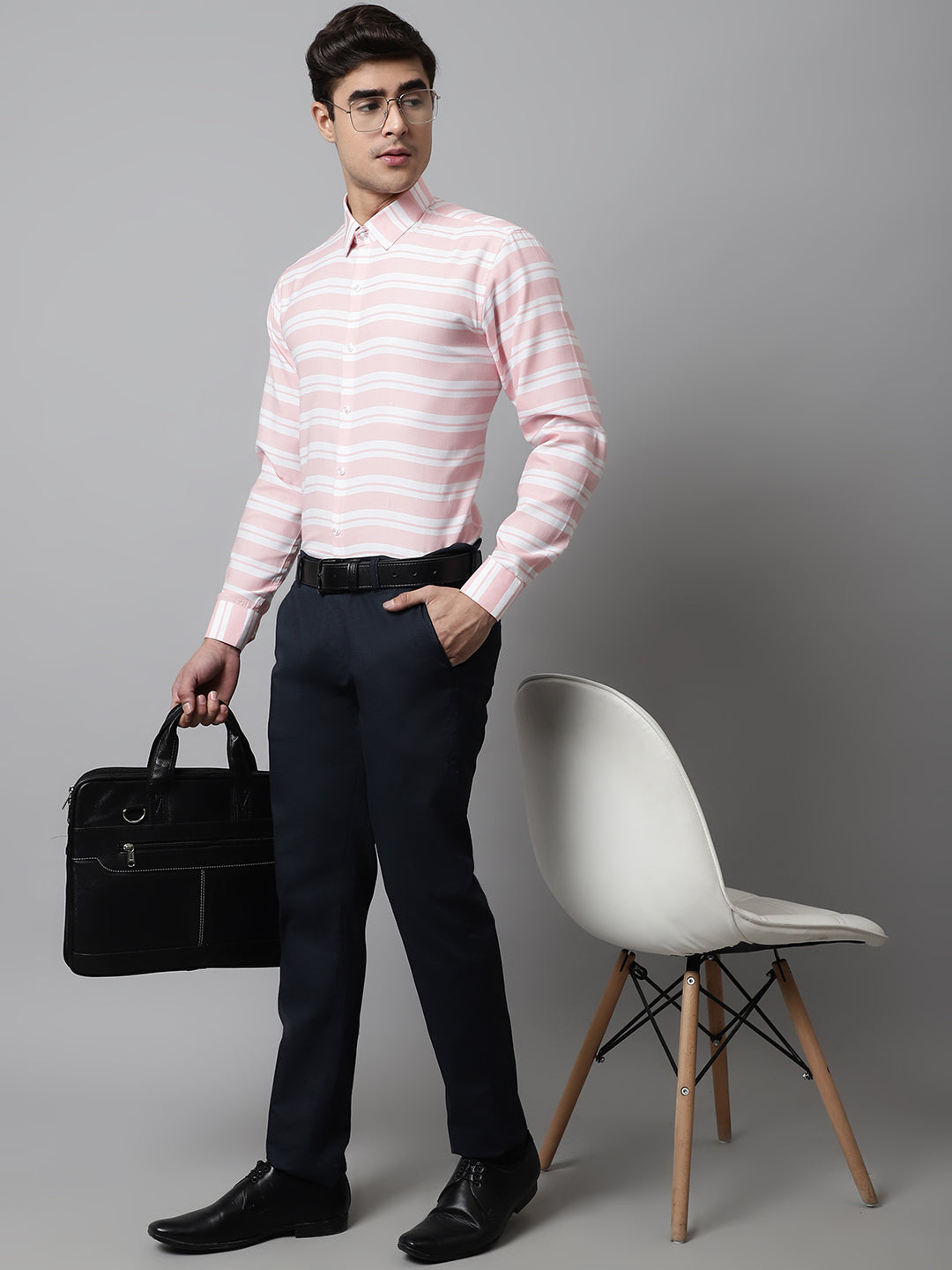 DesiQlo Men Striped Formal Shirt - Orange