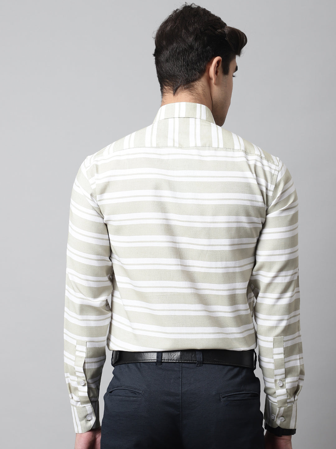 DesiQlo Men Striped Formal Shirt - Green - SF_850Pista_S