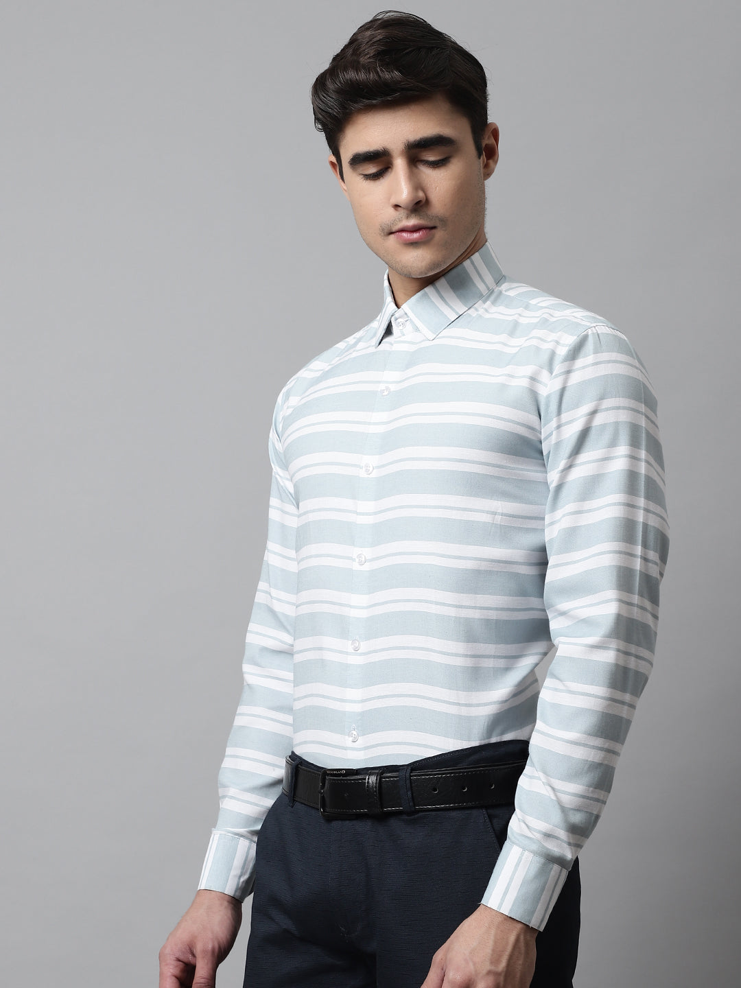 DesiQlo Men Striped Formal Shirt - Blue - SF_850Sky_S