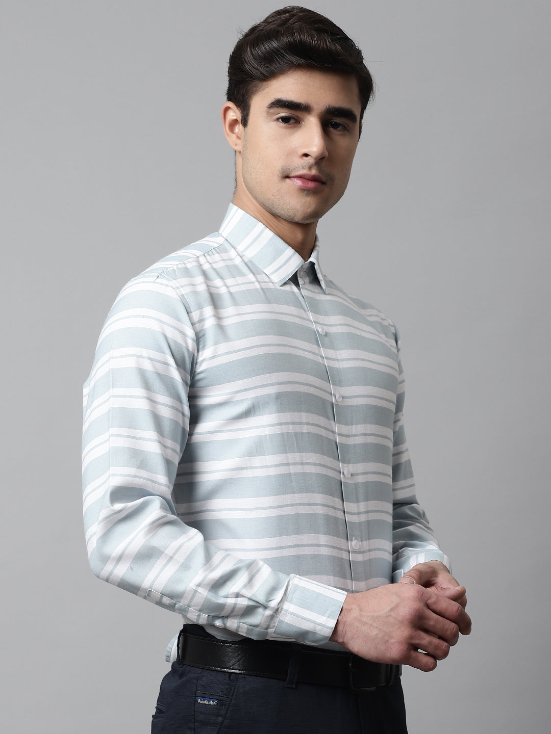 DesiQlo Men Striped Formal Shirt - Blue - SF_850Sky_S