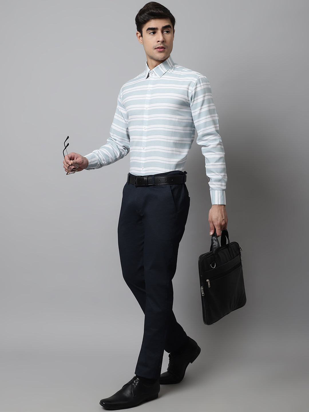 DesiQlo Men Striped Formal Shirt - Blue - SF_850Sky_S