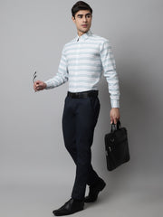 Men Sky Blue Classic Horizontal Striped Formal Shirt