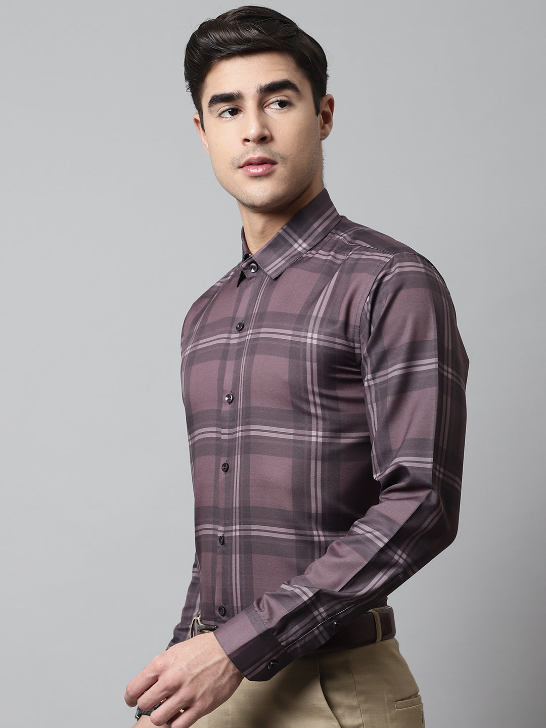 DesiQlo Men Checked Formal Shirt - Brown