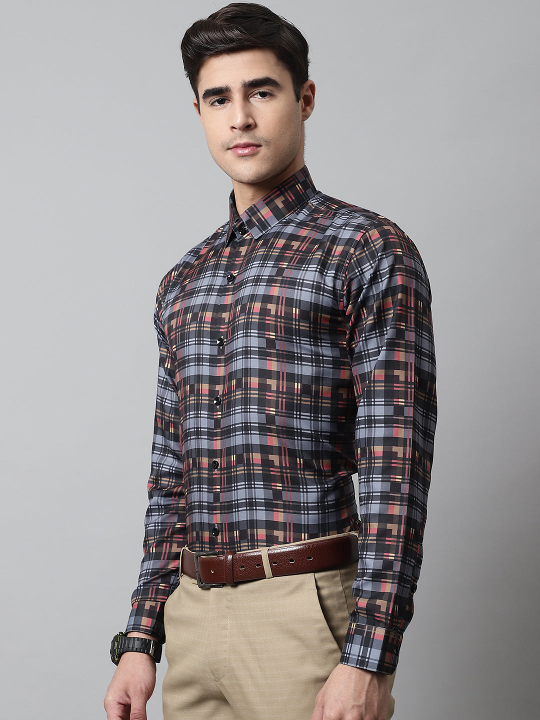 DesiQlo Men Checked Formal Shirt - Grey