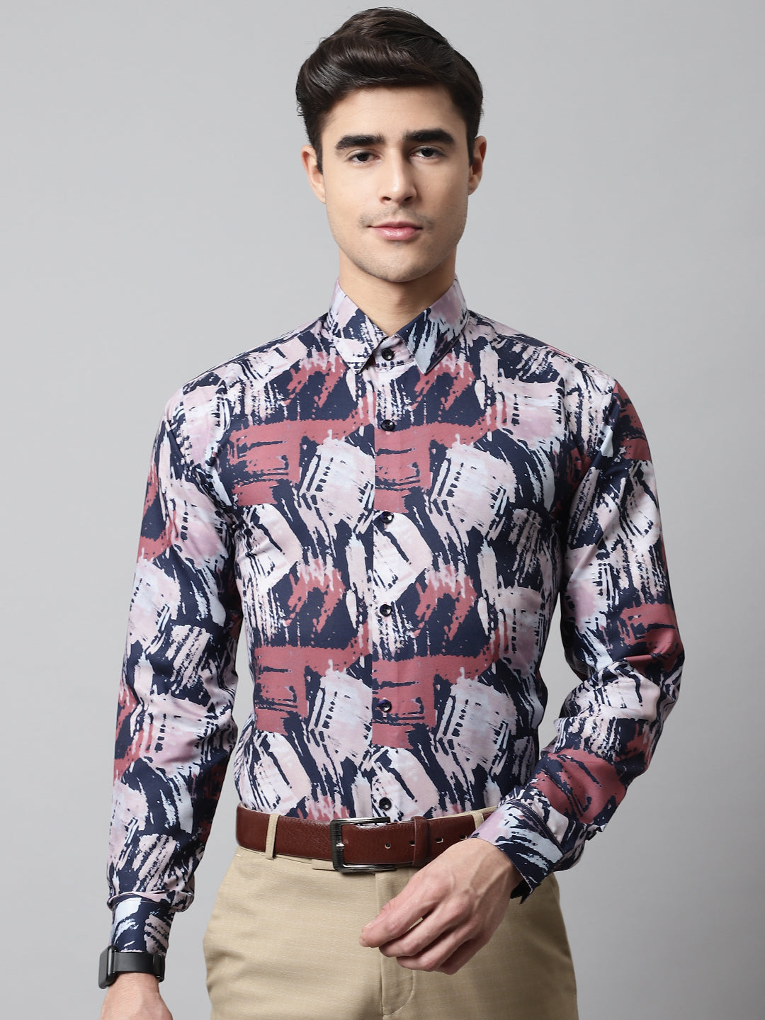 DesiQlo Men Printed Formal Shirt - Grey - SF_852Grey_S