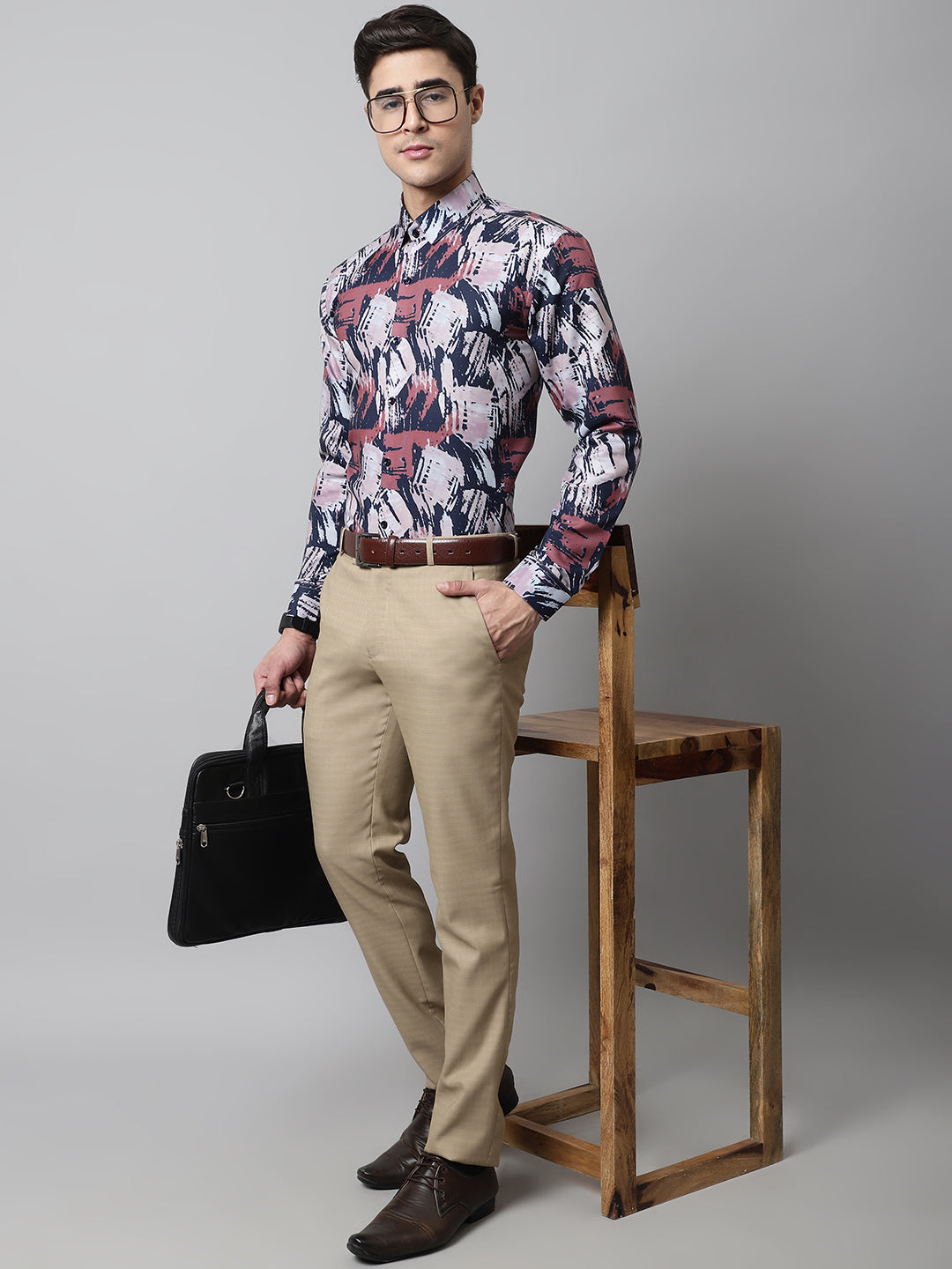 DesiQlo Men Printed Formal Shirt - Grey - SF_852Grey_S