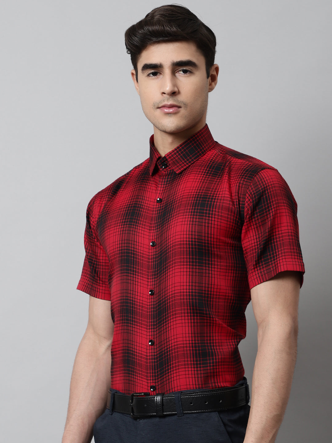 DesiQlo Men Checked Formal Shirt - Red - SF_853Red_S