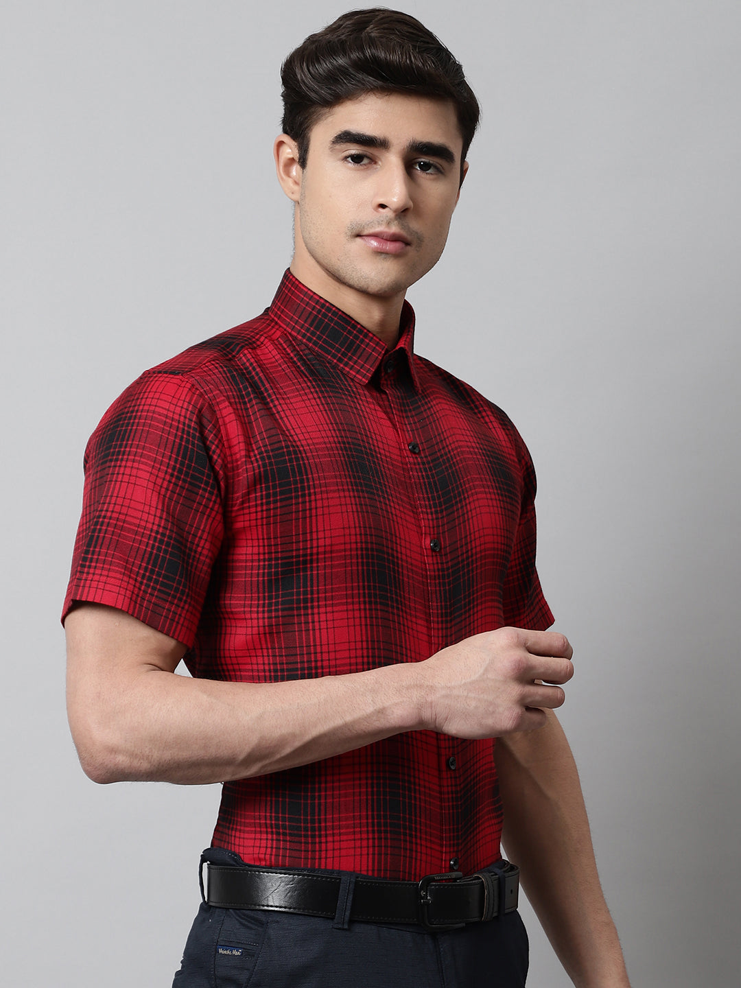 DesiQlo Men Checked Formal Shirt - Red - SF_853Red_S