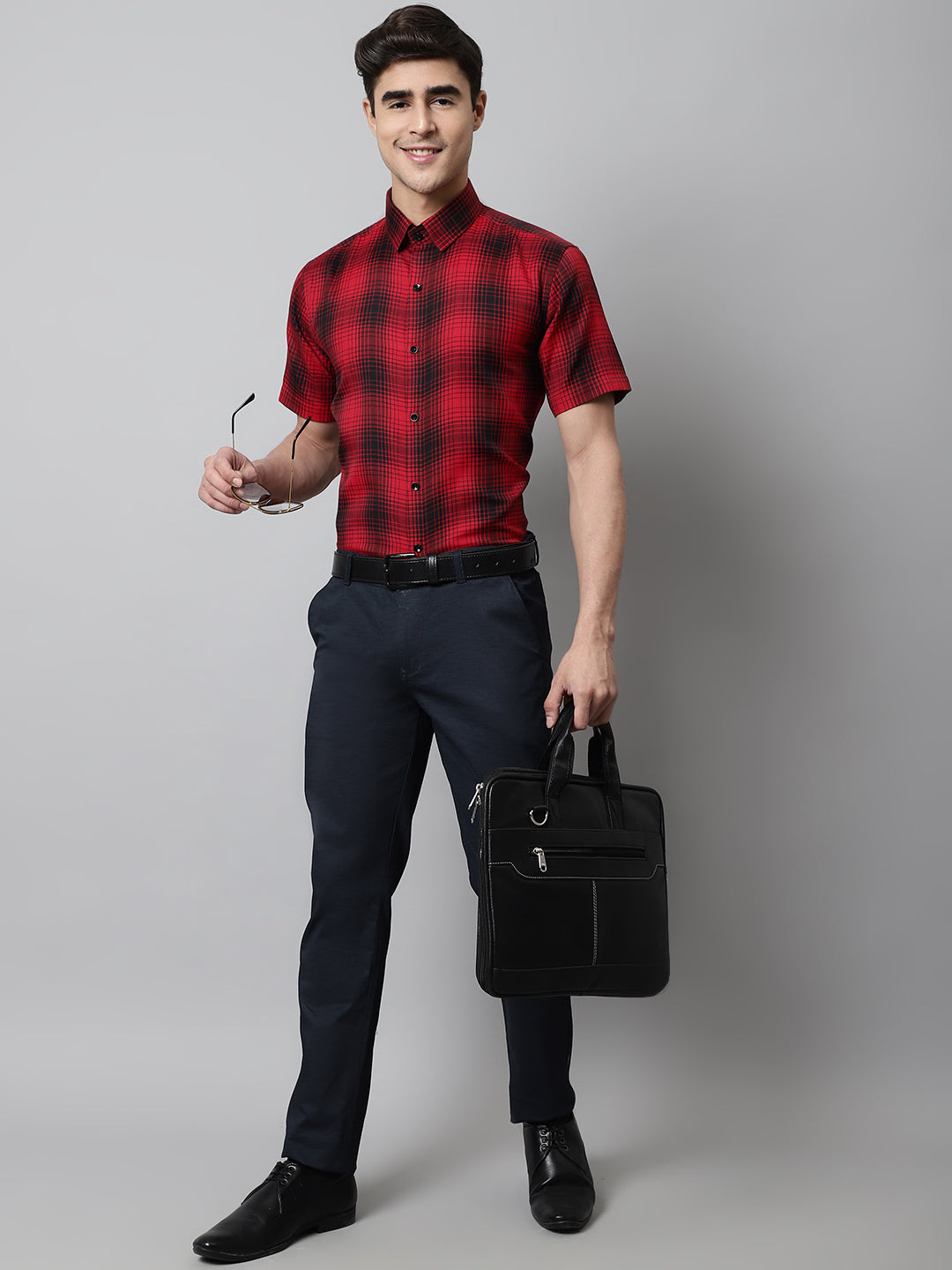 DesiQlo Men Checked Formal Shirt - Red - SF_853Red_S