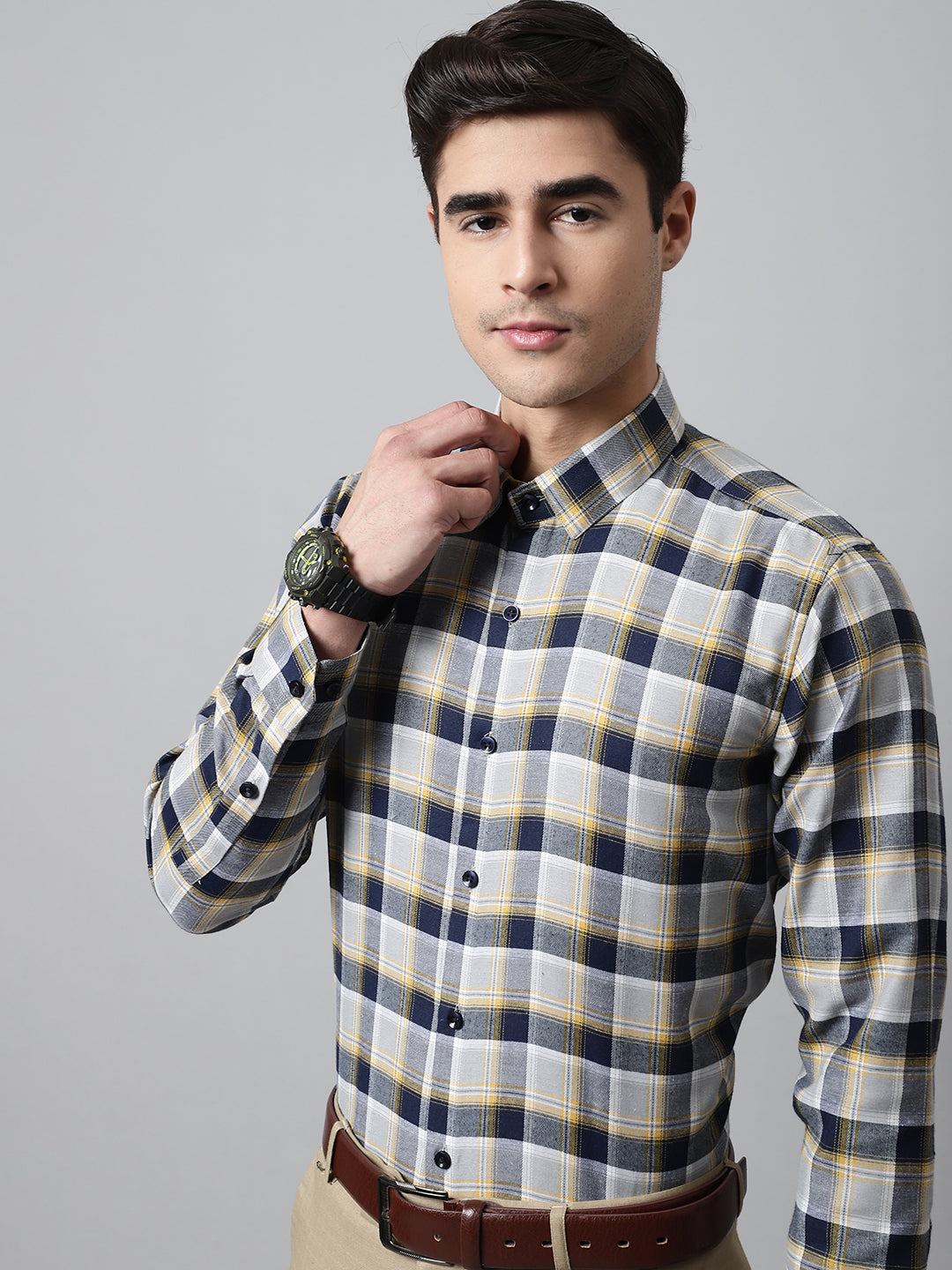 DesiQlo Men Checked Formal Shirt - Multicolor - SF_854Navy_S