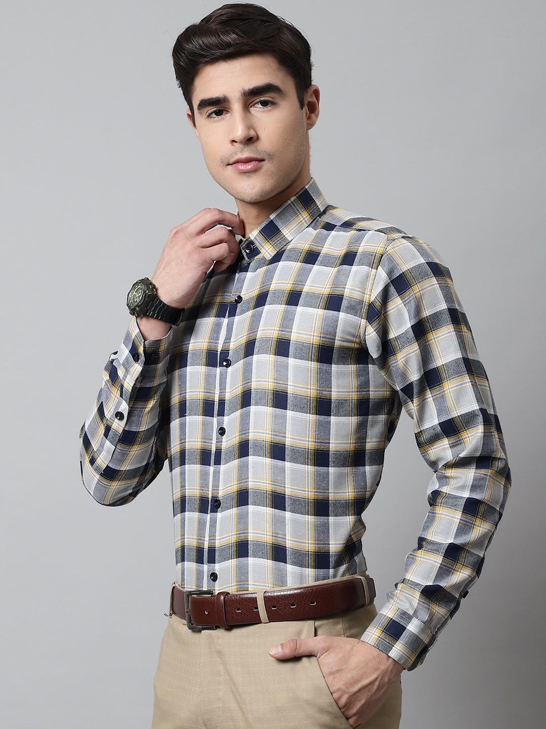 DesiQlo Men Checked Formal Shirt - Multicolor - SF_854Navy_S