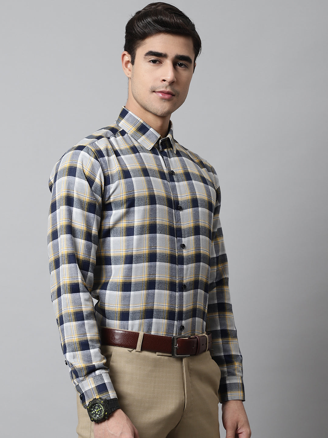 DesiQlo Men Checked Formal Shirt - Multicolor - SF_854Navy_S