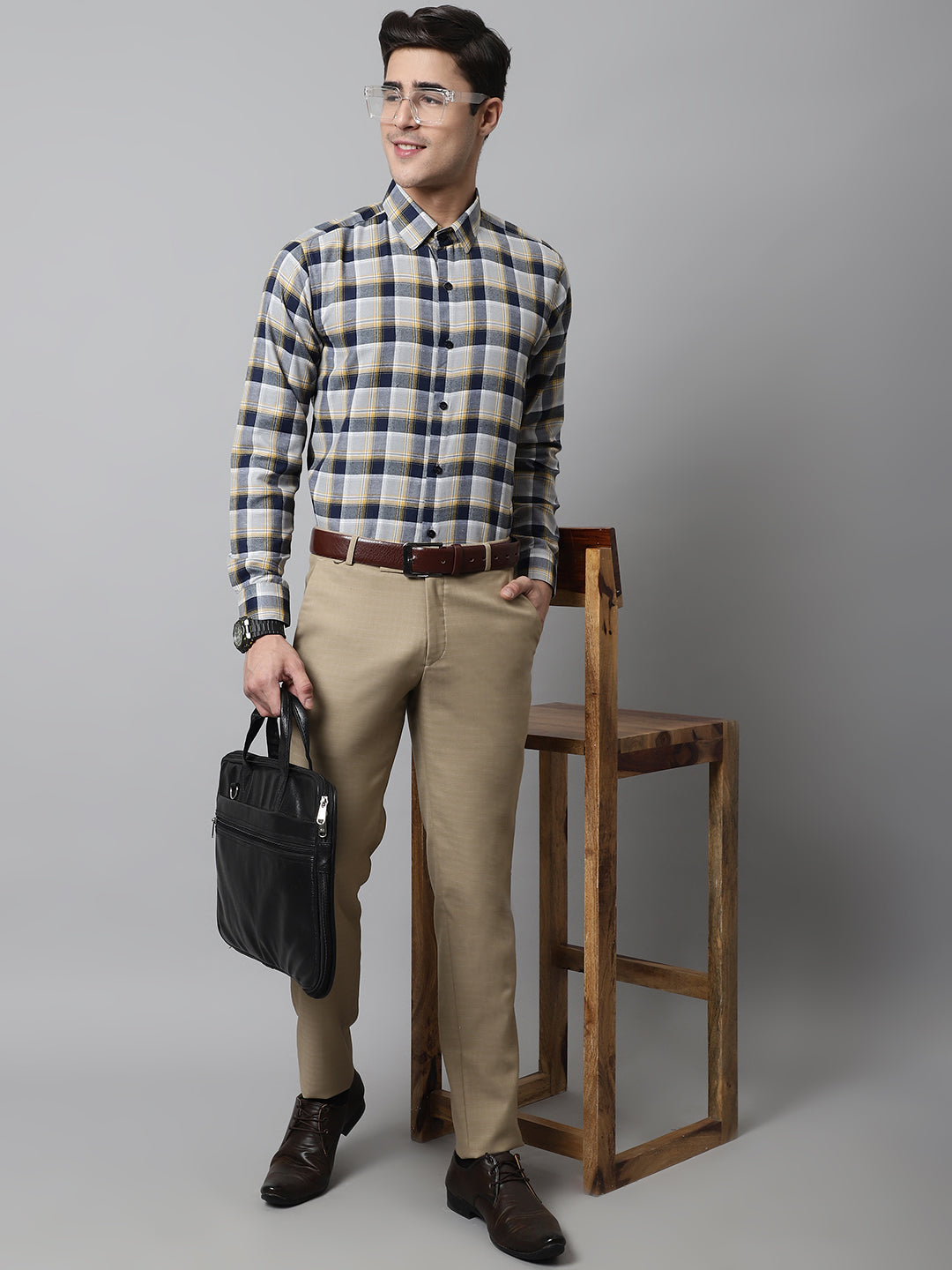 DesiQlo Men Checked Formal Shirt - Multicolor - SF_854Navy_S