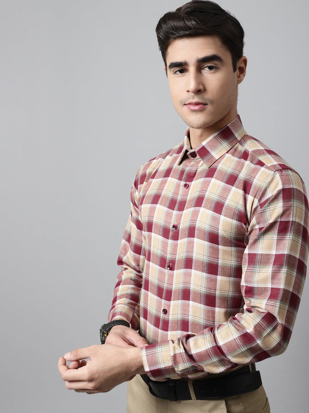 DesiQlo Men Checked Formal Shirt - Red - SF_854Red_S