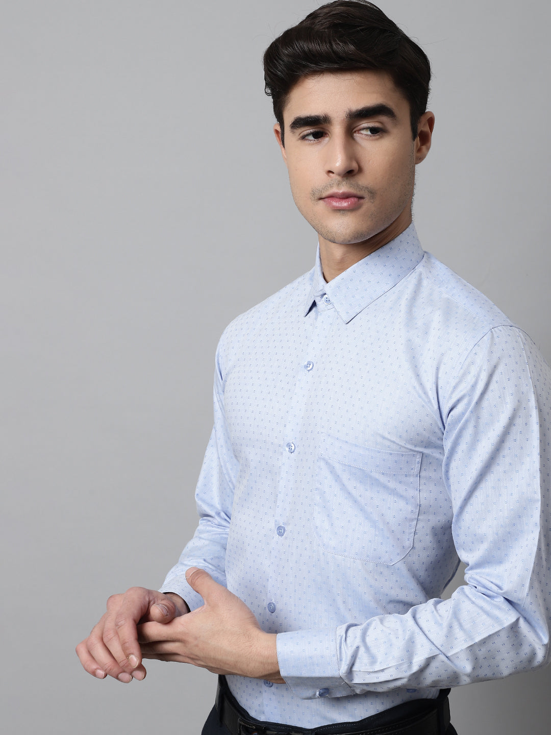 DesiQlo Men Printed Formal Shirt - Blue - SF_857Sky_S