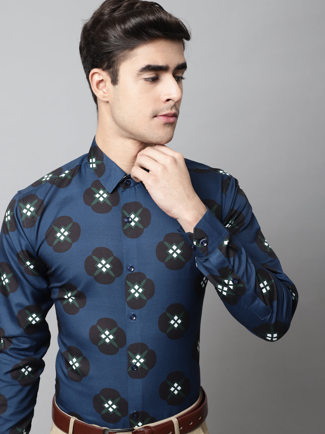 DesiQlo Men Printed Formal Shirt - Blue - SF_860Peacock_S