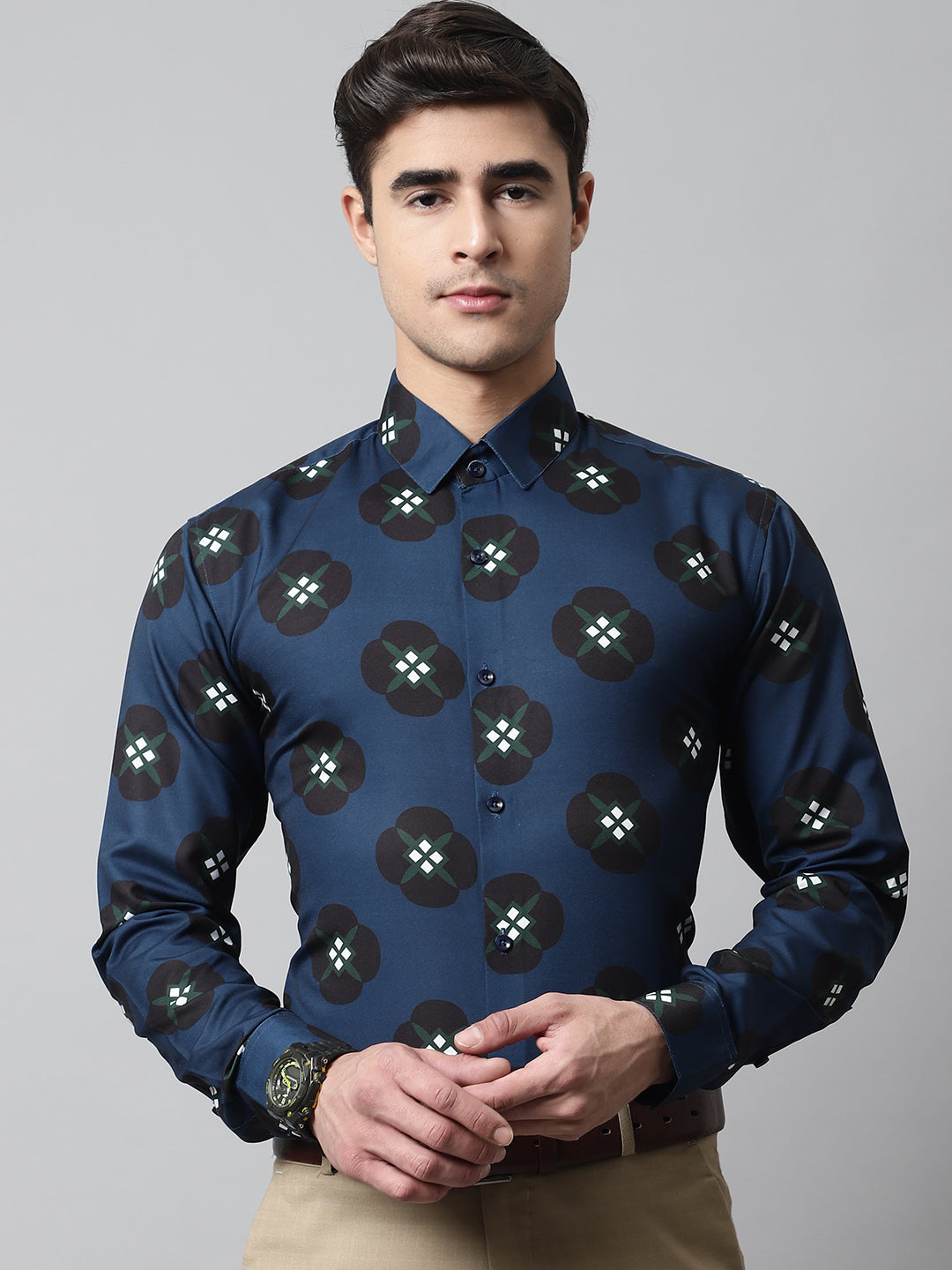 DesiQlo Men Printed Formal Shirt - Blue - SF_860Peacock_S
