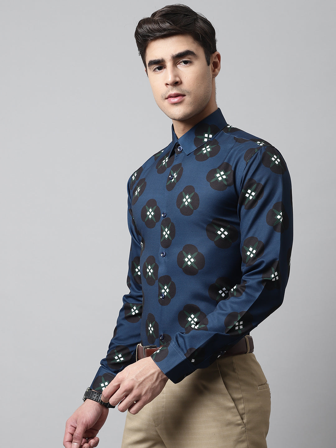 DesiQlo Men Printed Formal Shirt - Blue - SF_860Peacock_S