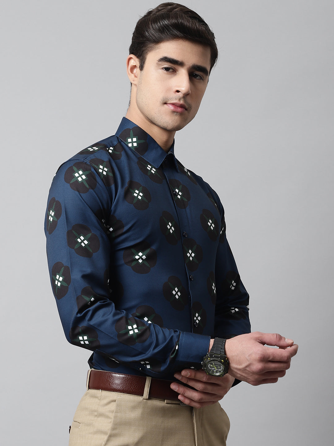 DesiQlo Men Printed Formal Shirt - Blue - SF_860Peacock_S