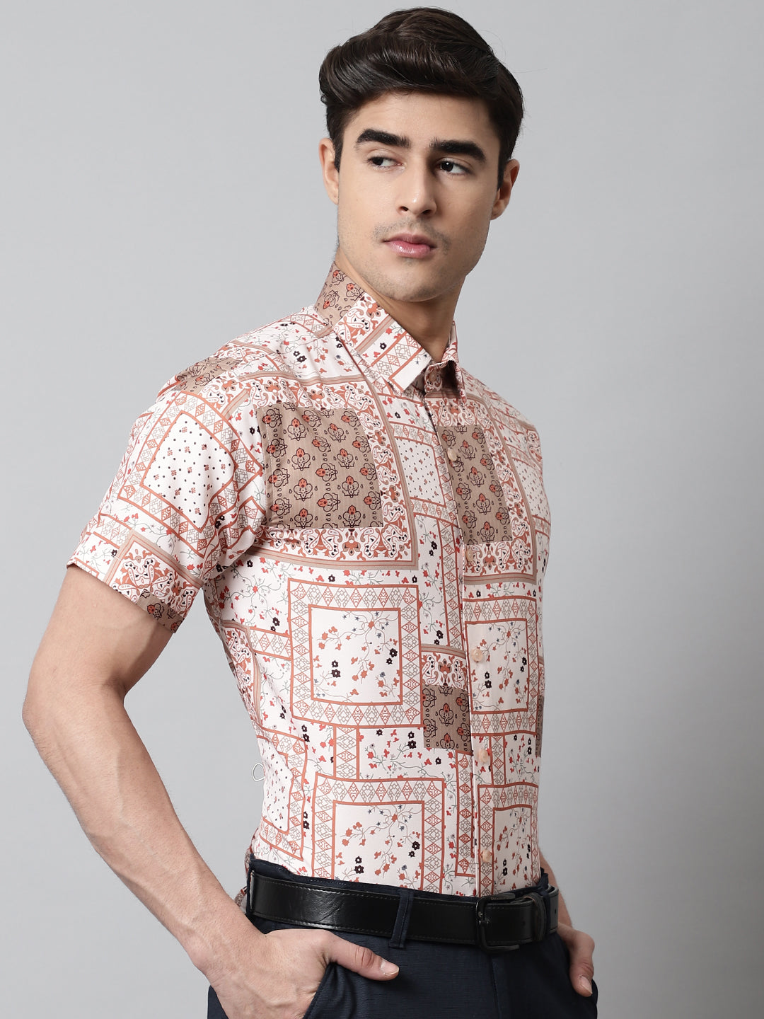 DesiQlo Men Printed Formal Shirt - Orange