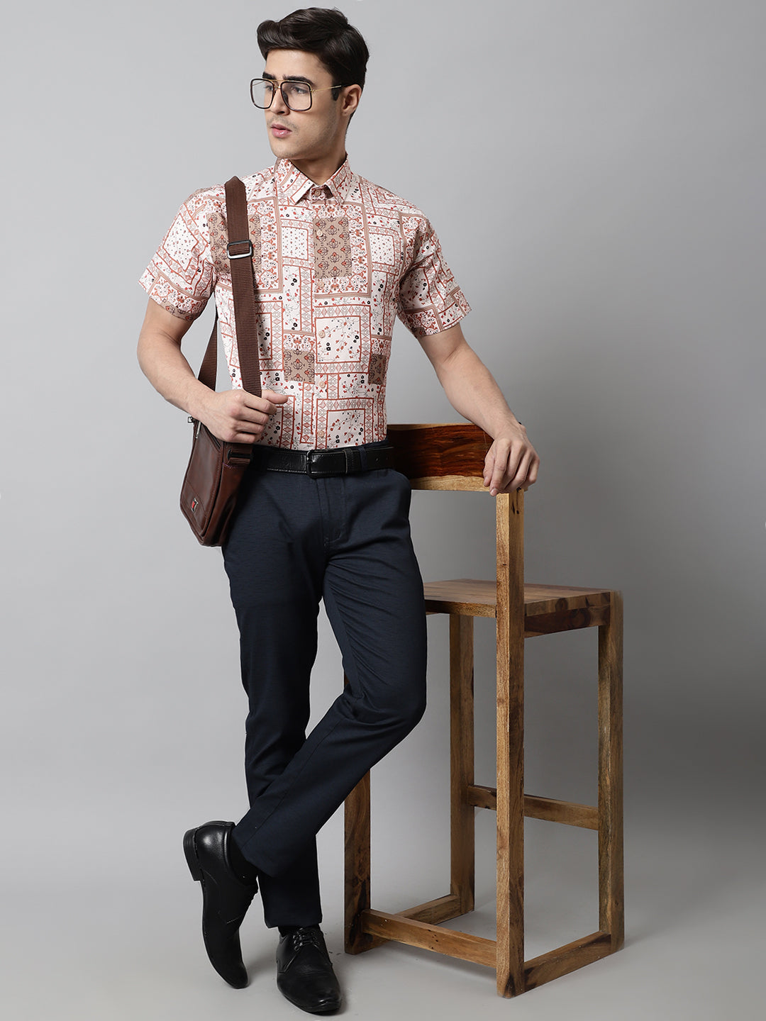 DesiQlo Men Printed Formal Shirt - Orange