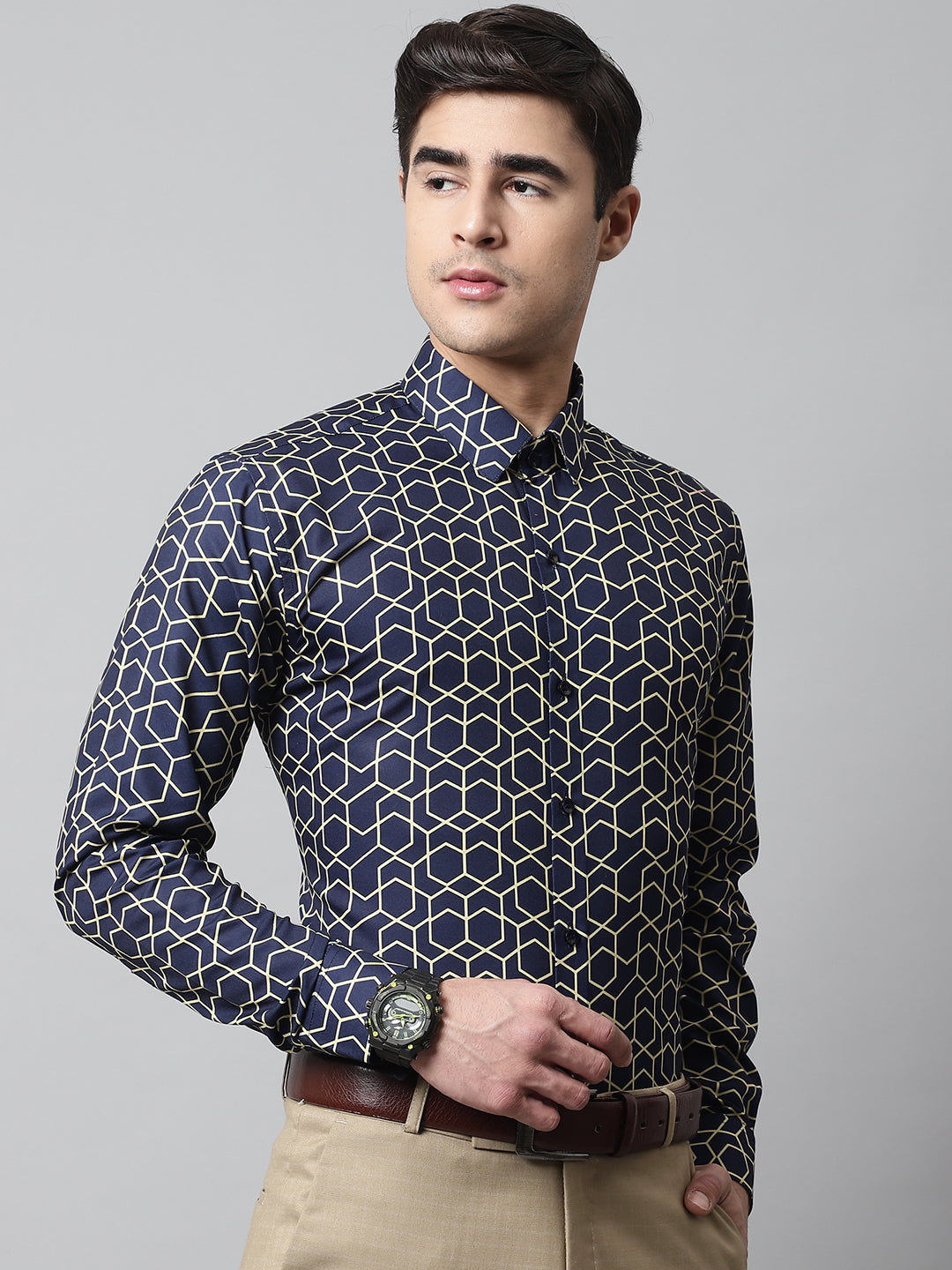 DesiQlo Men Printed Formal Shirt - Multicolor - SF_863Navy_S