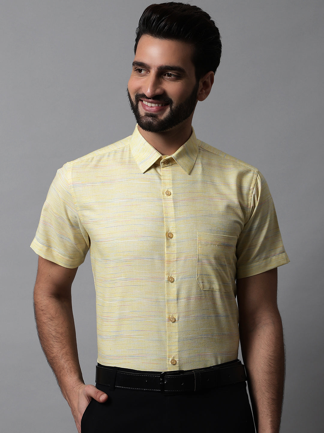 DesiQlo Men Self Design Formal Shirt - Yellow