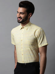 Men Yellow Woven Design Short Sleeves Formal Shirt ( SF 864Yellow )