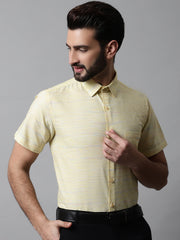Men Yellow Woven Design Short Sleeves Formal Shirt ( SF 864Yellow )