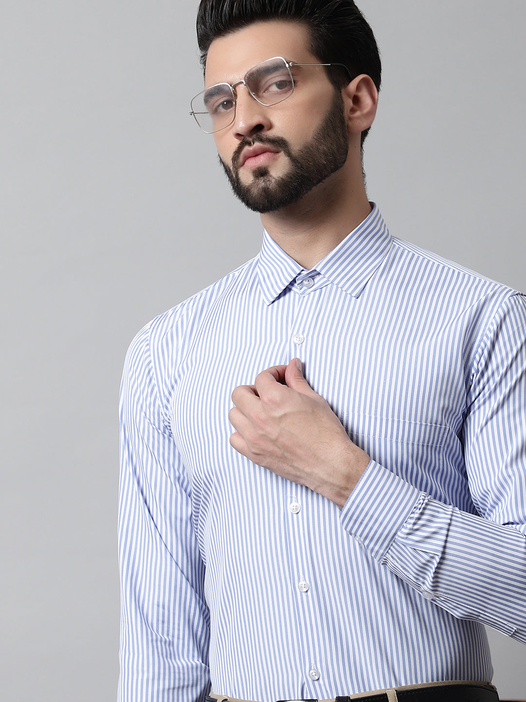 DesiQlo Men Striped Formal Shirt - Blue - SF_865Blue_S