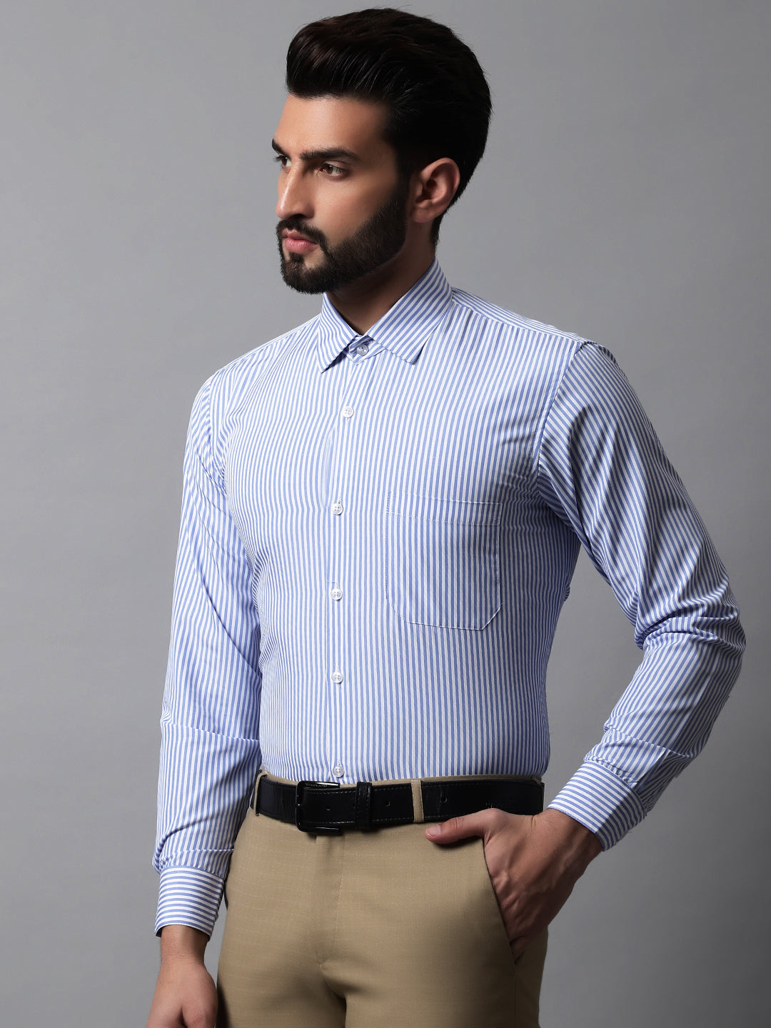 DesiQlo Men Striped Formal Shirt - Blue - SF_865Blue_S